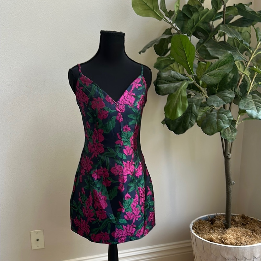 Lulu's Pink and Green Pleated Sheath Mini Dress